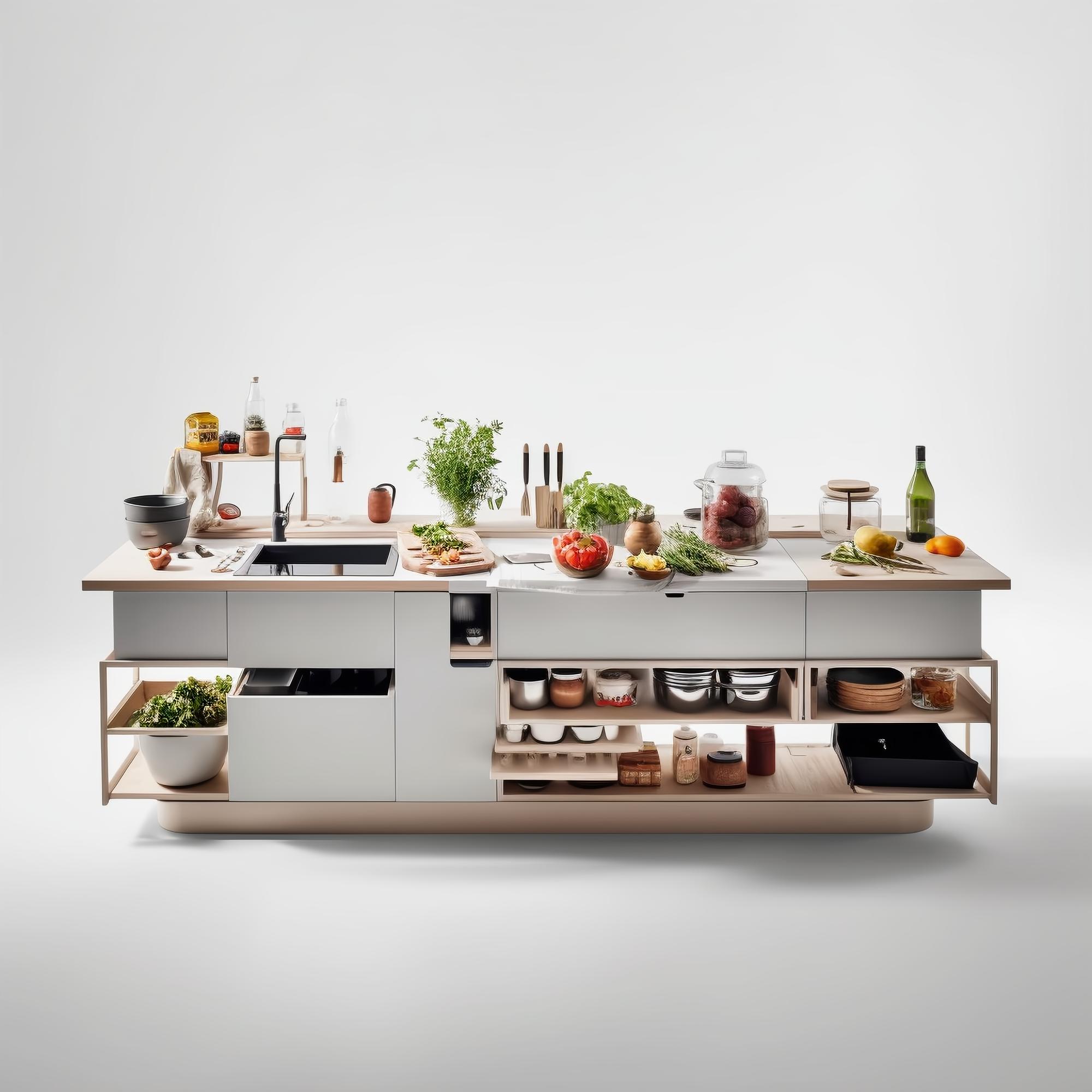 Sala corsi con postazioni cucina e luci calde