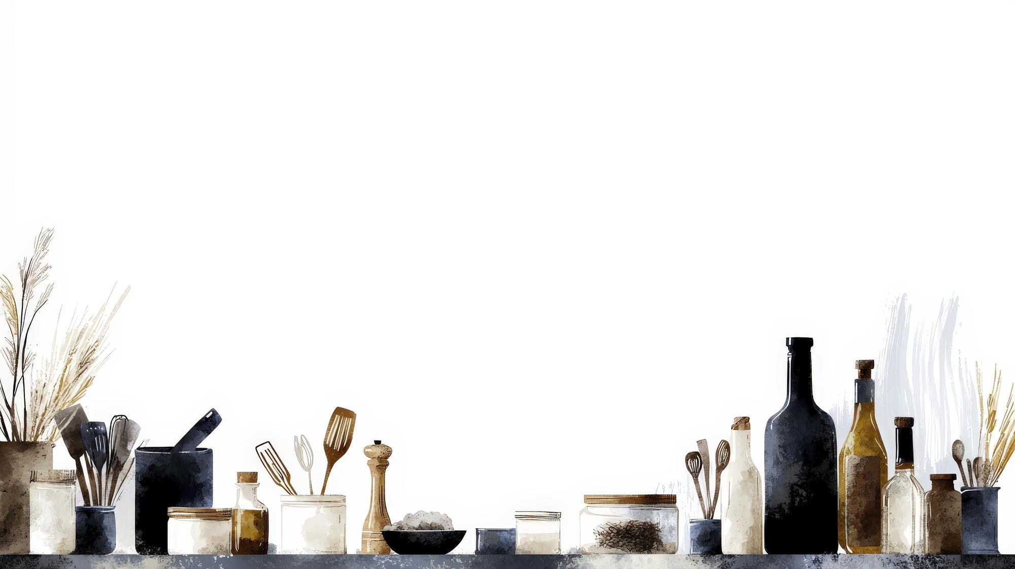 Set di utensili e ingredienti disposti per una lezione